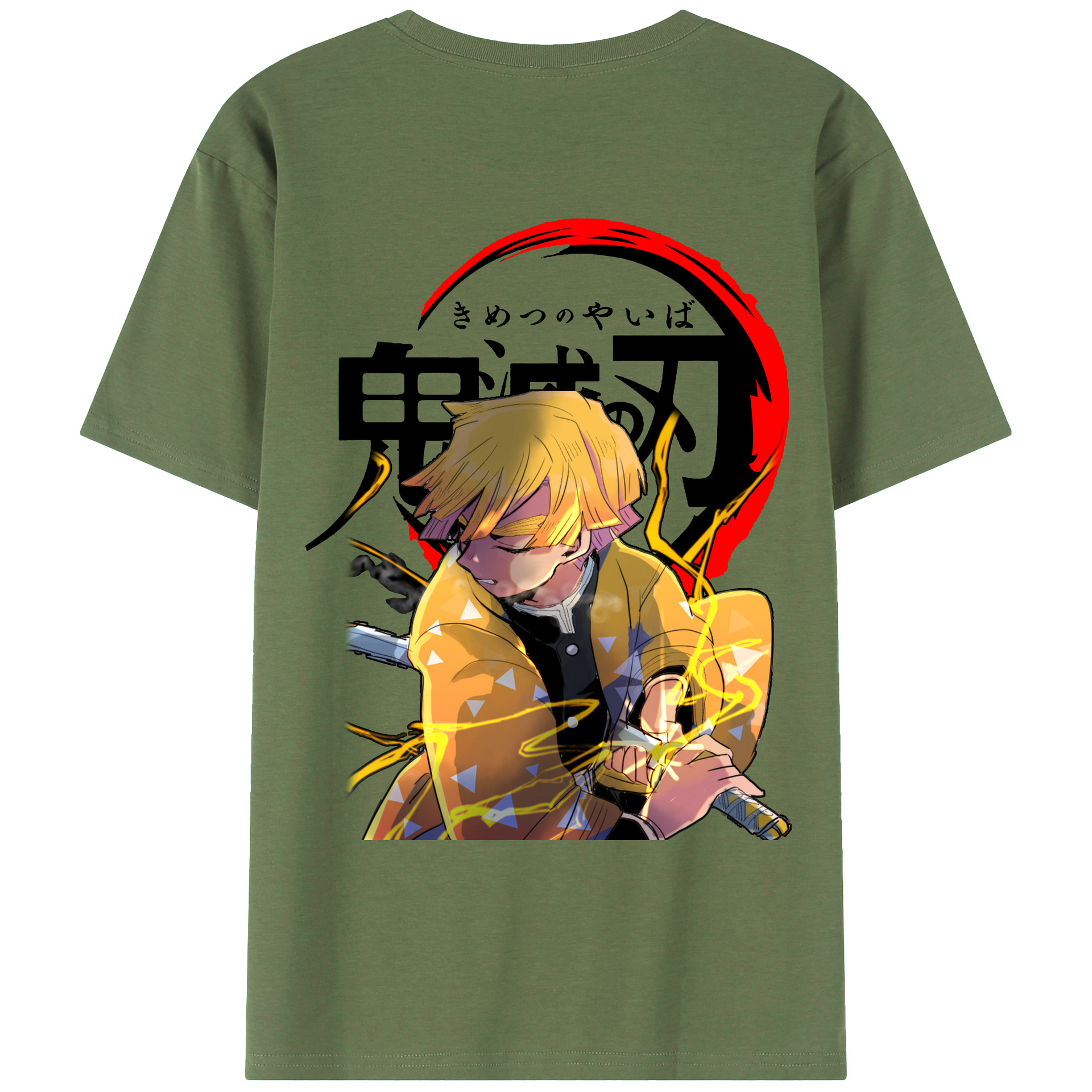 （画像用） 鬼滅の刃（きめつのやいば）我妻 善逸／あがつま ぜんいつ Agatsuma Zenitsu 綿100％ メンズ半袖Tシャツ（バックプリント） 通気性